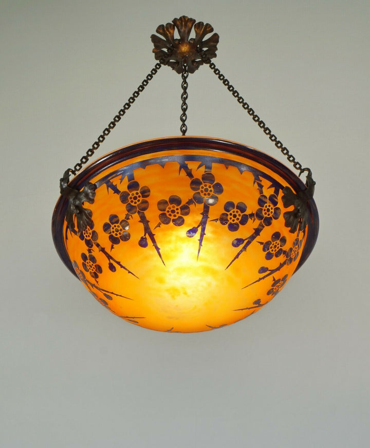 SCHNEIDER : FRENCH 1920 ART DECO PENDANT Le Verre Français cameo chandelier 1925