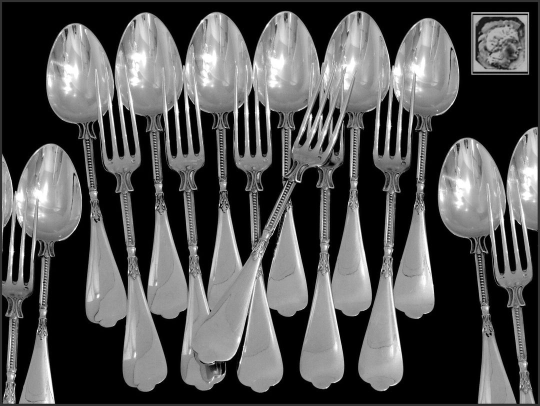 Linzeler French Sterling Silver Flatware Set 48 pc w/chests Neo Classical