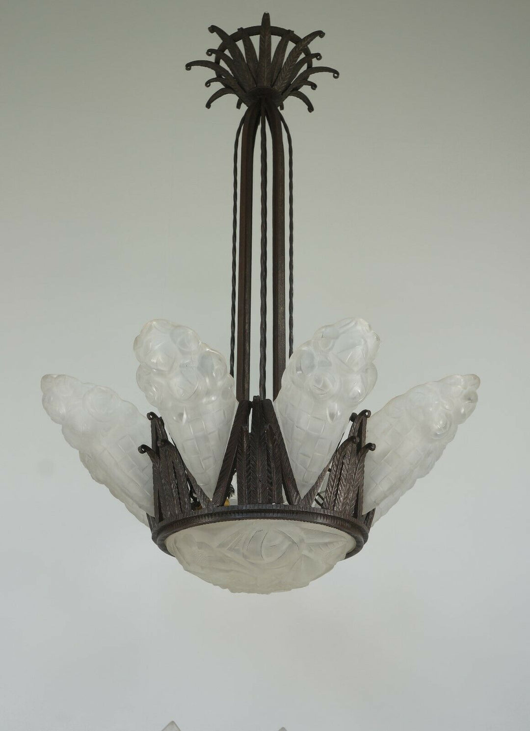 DEGUÉ : VERY LARGE 1930 FRENCH ART DECO CHANDELIER ... wrought iron muller era