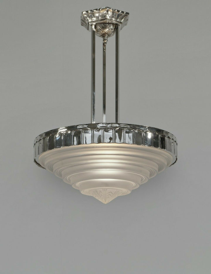 LELEU : FRENCH 1930 ART DECO CHANDELIER .......... 1935 pendant lamp muller era
