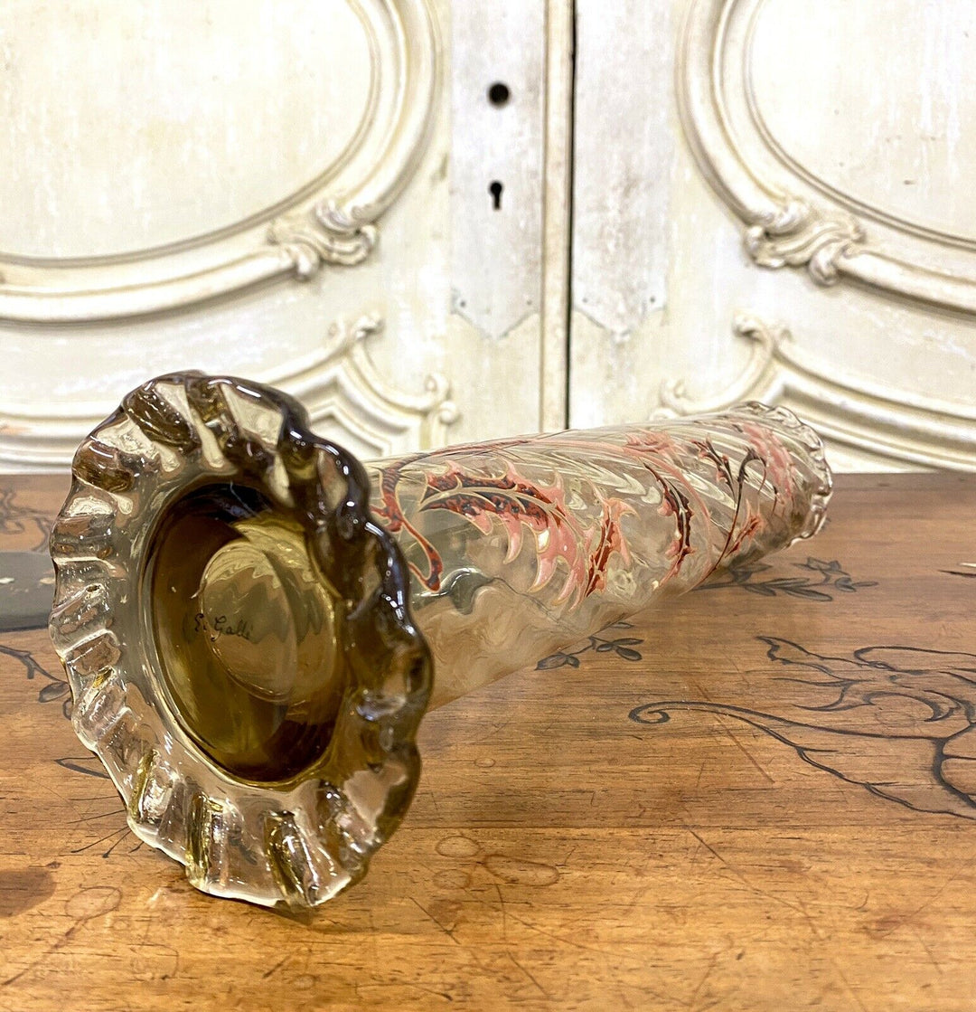 Émile Gallé - Vase Tube En Verre Dit «Chardon De Lorraine», Art Nouveau - 27cm