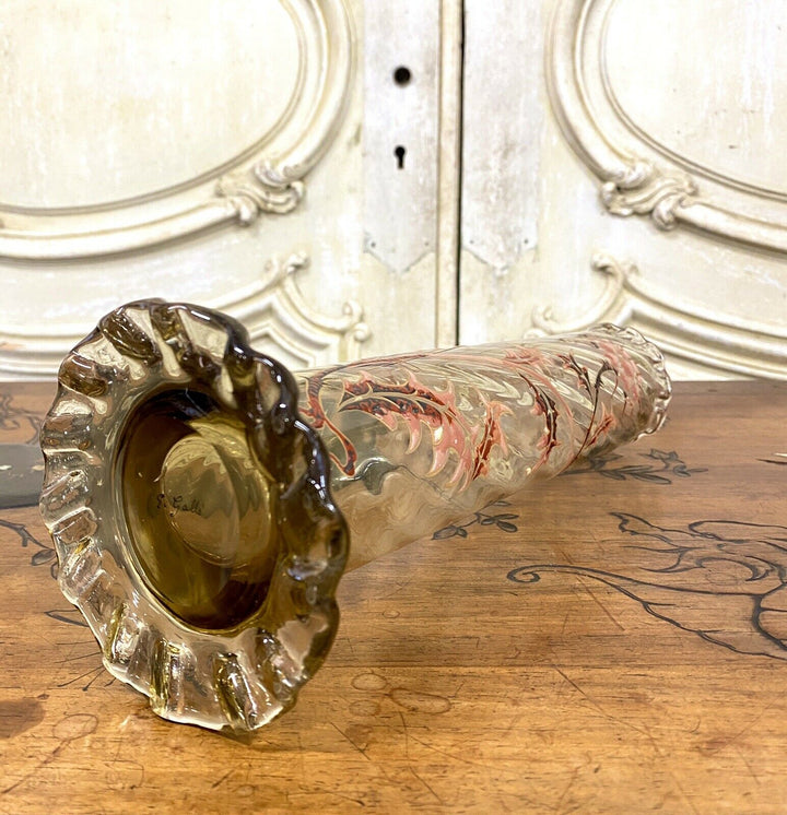 Émile Gallé - Vase Tube En Verre Dit «Chardon De Lorraine», Art Nouveau - 27cm