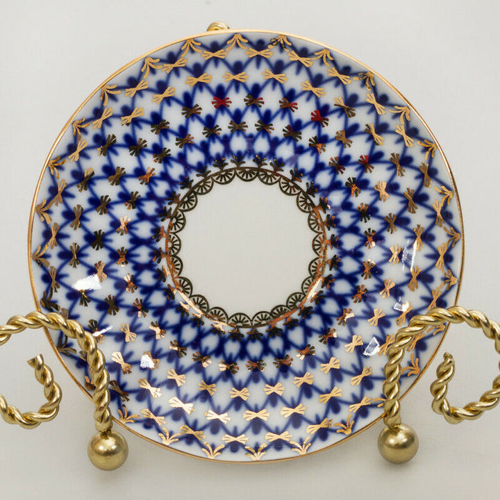 Cobalt Net Coffee Cup & Saucer by Imperial Porcelain Russian Lomonosov LFZ IFZ