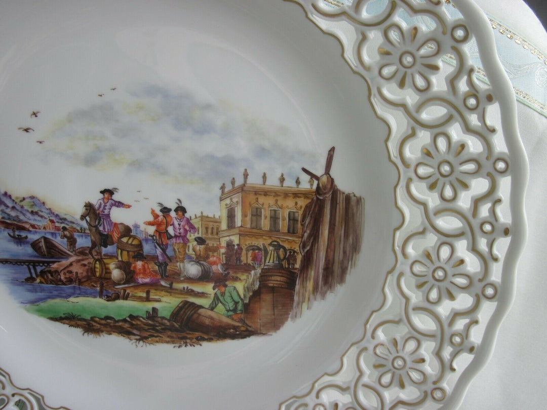 Schöner großer Meissen Wand-Teller mit Hafen / Handels-Szene