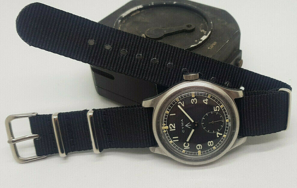 VERY RARE 40'S W.W.W. CYMA DIRTY DOZEN BLACK DIAL MAN'S WATCH P16502 21502