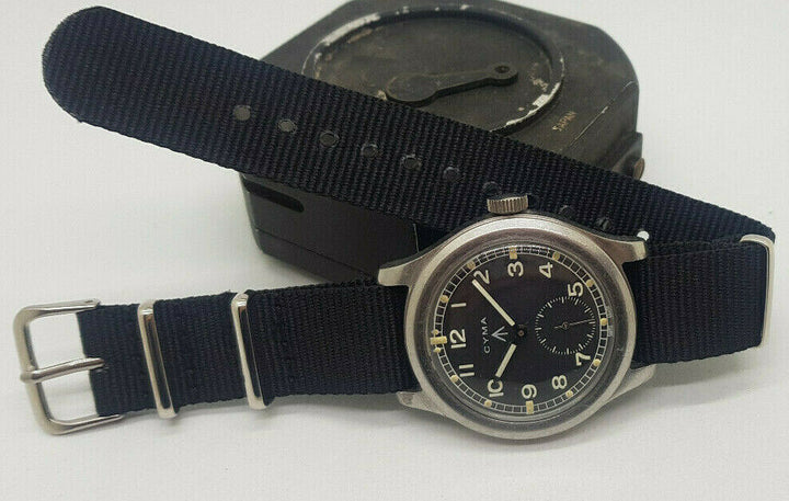 VERY RARE 40'S W.W.W. CYMA DIRTY DOZEN BLACK DIAL MAN'S WATCH P16502 21502