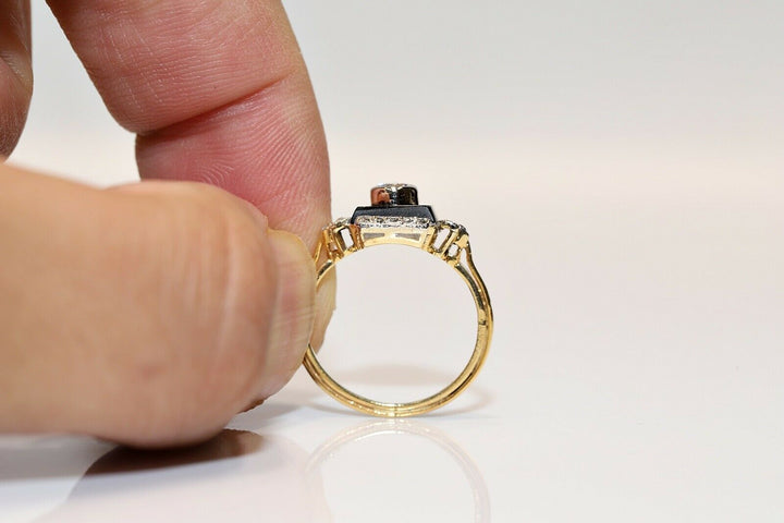 アンティーク 18K アールデコ ナチュラルダイヤモンドとオニキスのリング