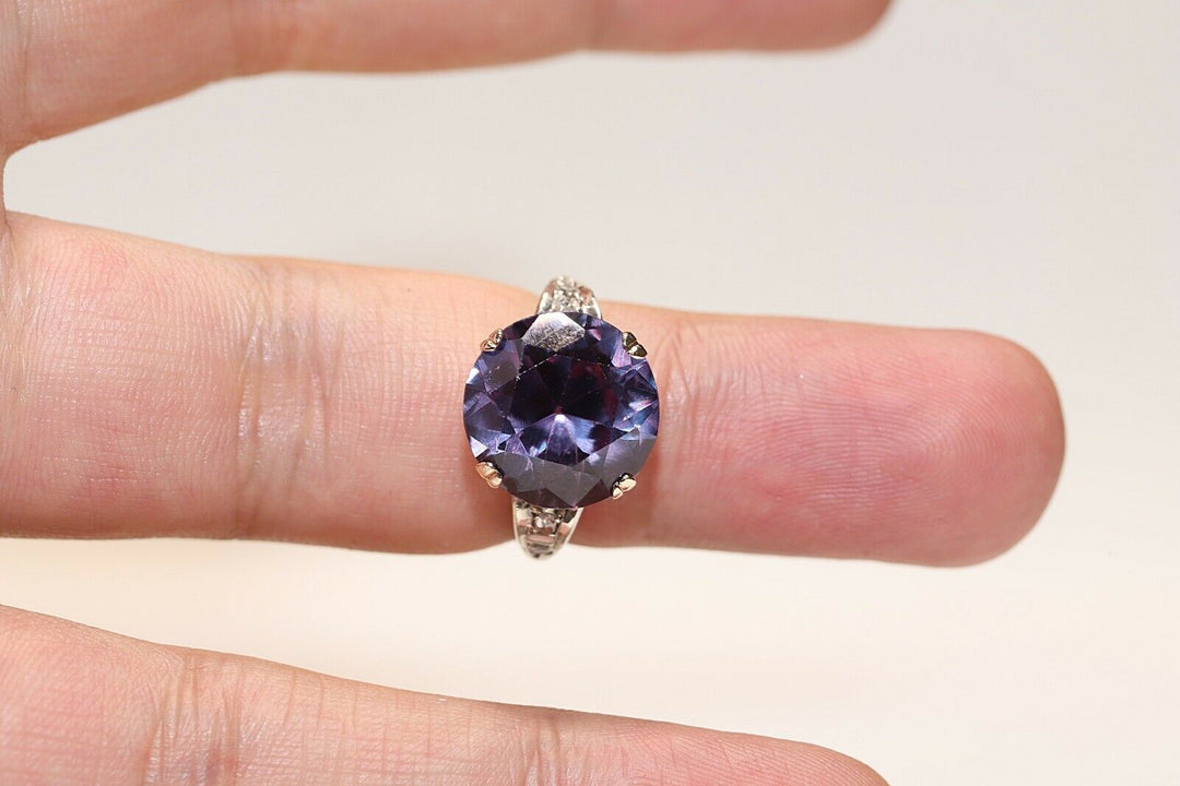 14K ナチュラルローズカットダイヤモンドとアメシストのリング