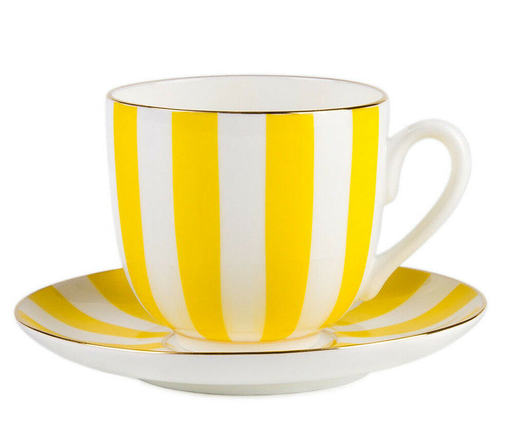 インペリアルポーセリン　ティーカップ＆ソーサー　ボーンチャイナ　ロモノーソフ　ストライプ　イエロー