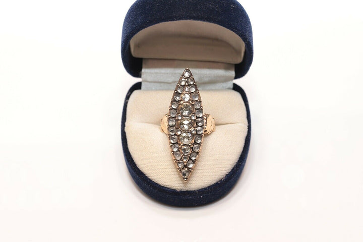 9K ナチュラルローズカットダイヤモンドのナヴェットスタイルリング