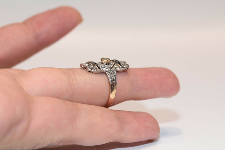 アンティーク アールデコ 14K ナチュラルダイヤモンドとサファイアのリング