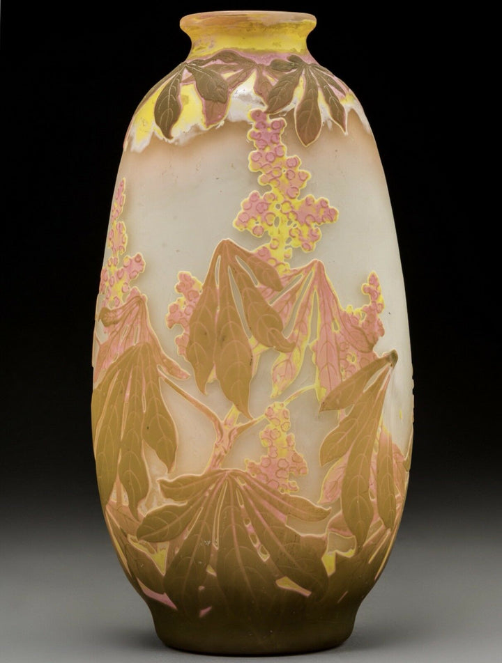 Grand Art nouveau Emile Galle quatre couleur Botanicals vase. Circa 1905- afficher le titre d'origine