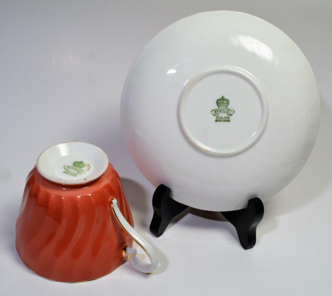 60s AYNSLEY Bone China England Coral Gold GRAPES #15531 Set Tea Cup & Saucer