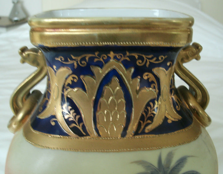 A Stunning Gold Encrusted Noritake Desert Scene Camel Pattern Large 12 in Vase