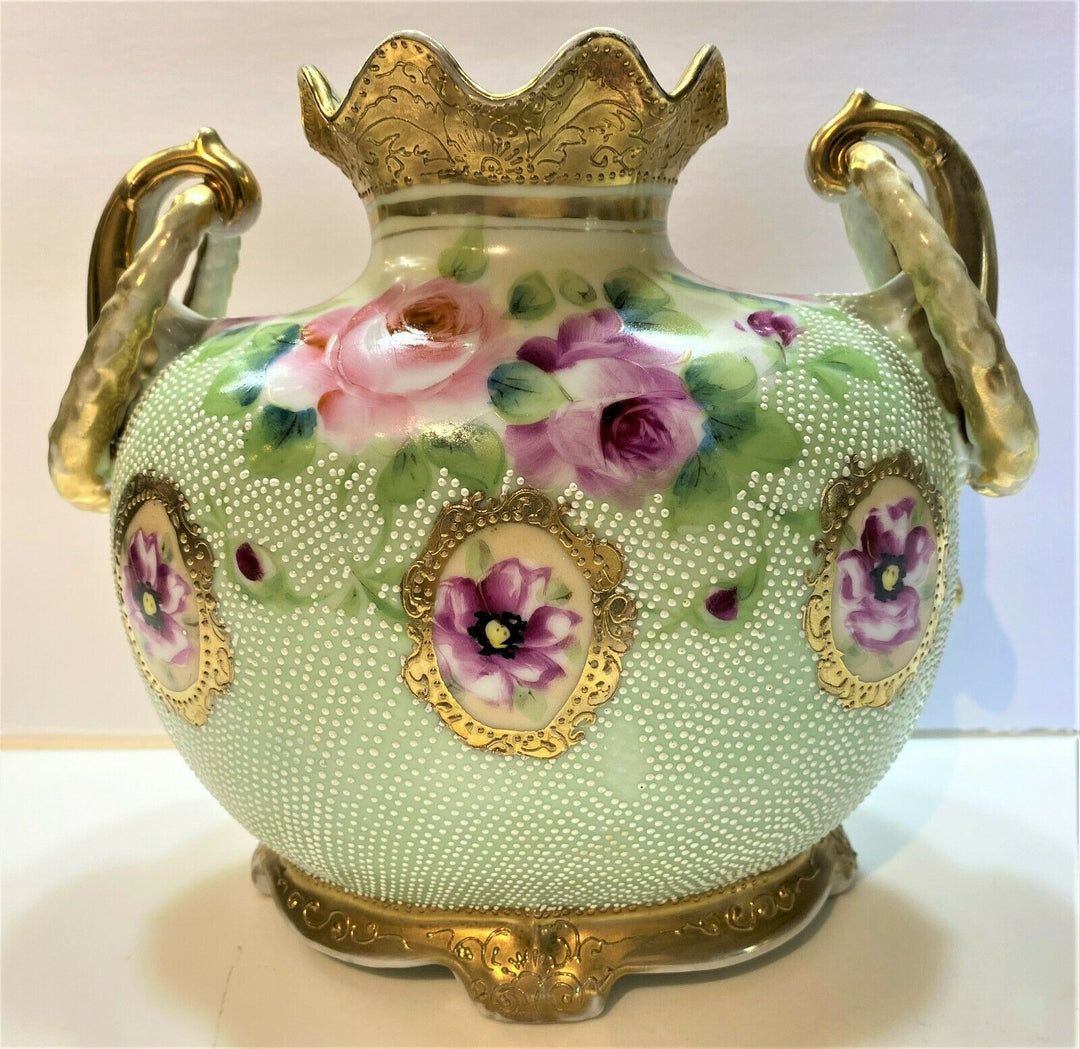オールドノリタケ　メイプルリーフ印　ピンクローズの花瓶