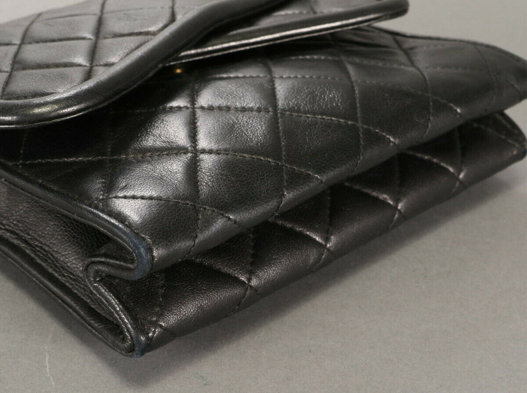 AUTH CHANEL BLACK CLASSIC LAMBSKIN SHOULDER BAG