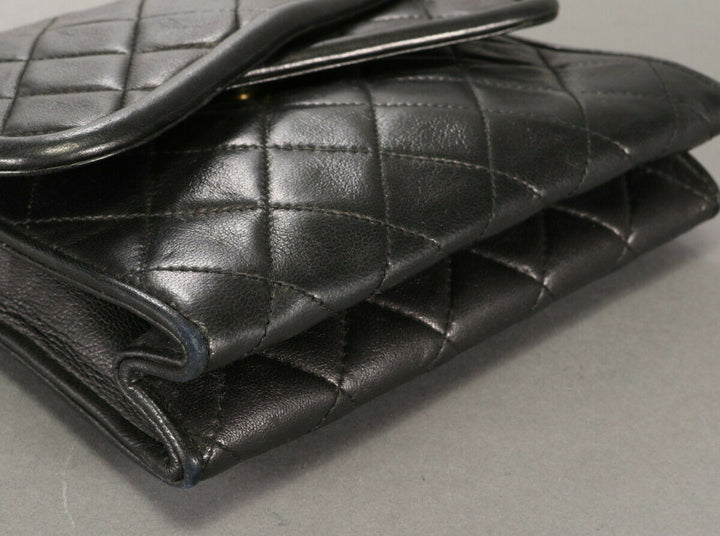 AUTH CHANEL BLACK CLASSIC LAMBSKIN SHOULDER BAG