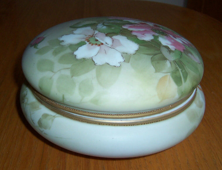 Morimura Handpainted Nippon Japan Large Floral and Gilt Covered Jar Dish Box