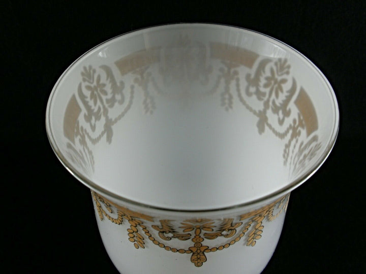 Rare Antique BACCARAT Clear & Opaline Crystal Chalice w/ Gold Hand Paintings