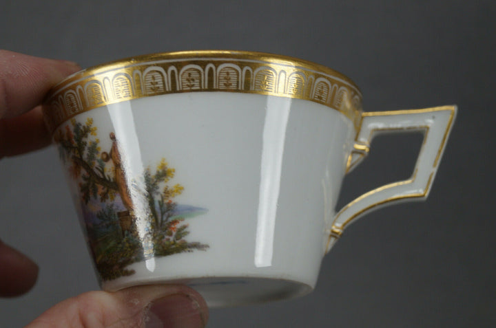 KPM Berlin Hand Painted People & Ruins Scene & Gold Tea Cup & Saucer C 1780-1800