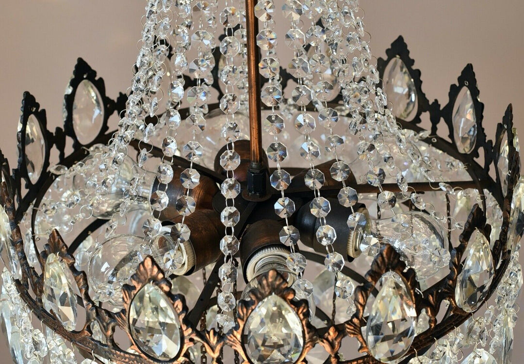 Shabby Chic Vintage Crystal Chandelier, Antique Lighting, lamp, Ceiling Light