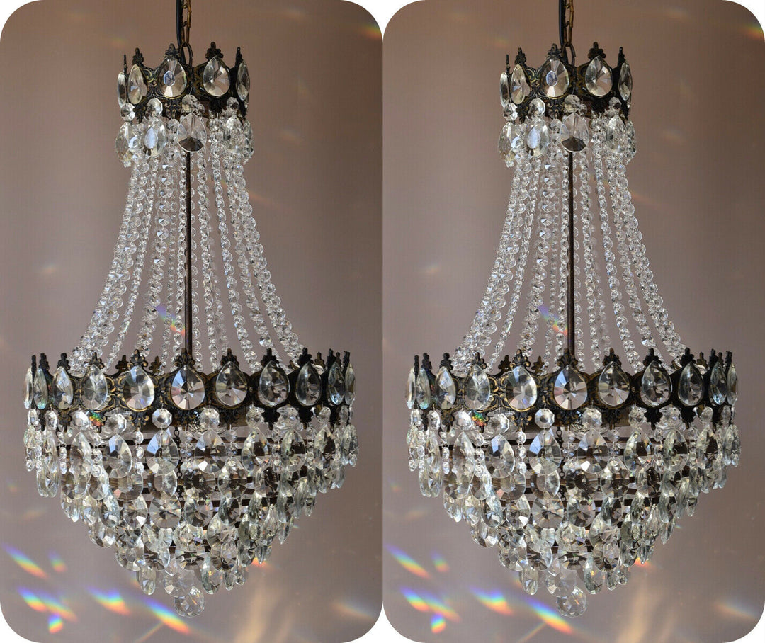 Two Matching Antique Vintage Crystal Chandeliers, Ceiling Lighting, pendants