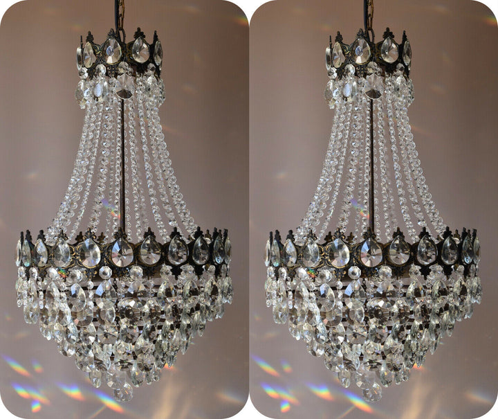 Two Matching Antique Vintage Crystal Chandeliers, Ceiling Lighting, pendants