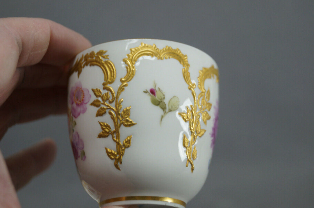 KPM Berlin Neuzierat Hand Painted Floral & Raised Gold Demitasse Cup & Saucer E