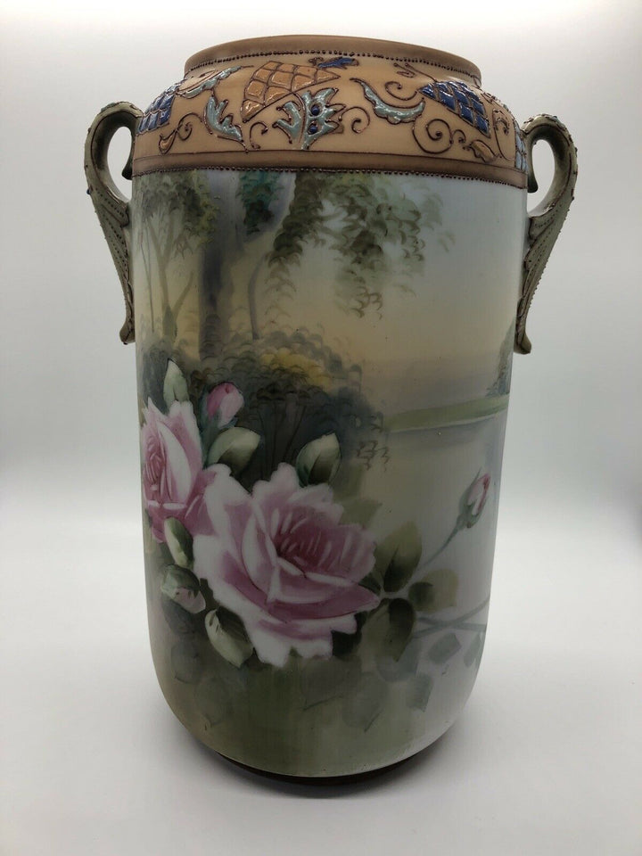 Large NIPPON NORITAKE FLORAL VASE Antique Soft Matte Finish