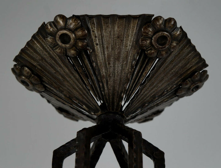 DAUM LORRAIN : FRENCH ART DECO CHANDELIER 1930 wrought iron lustre muller era