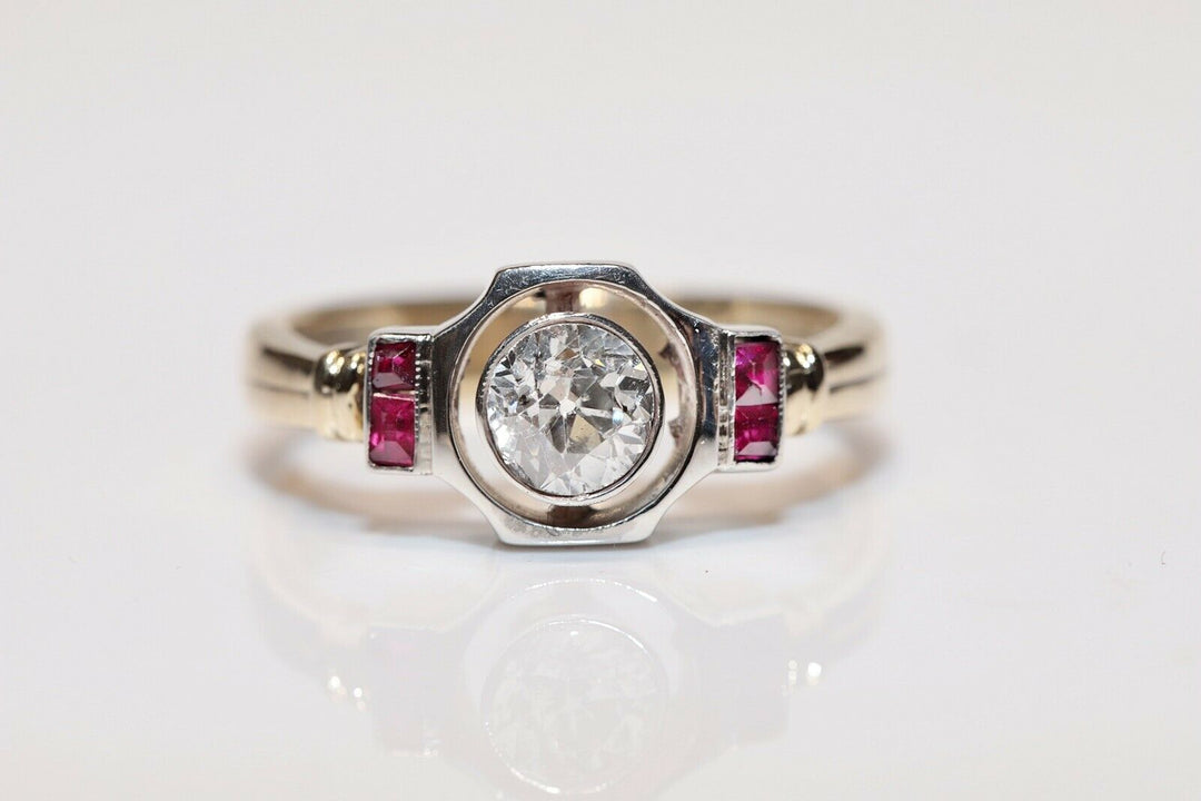 アンティーク アールデコ 14K ナチュラルダイヤモンドとルビーのリング