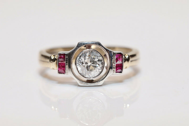 アンティーク アールデコ 14K ナチュラルダイヤモンドとルビーのリング