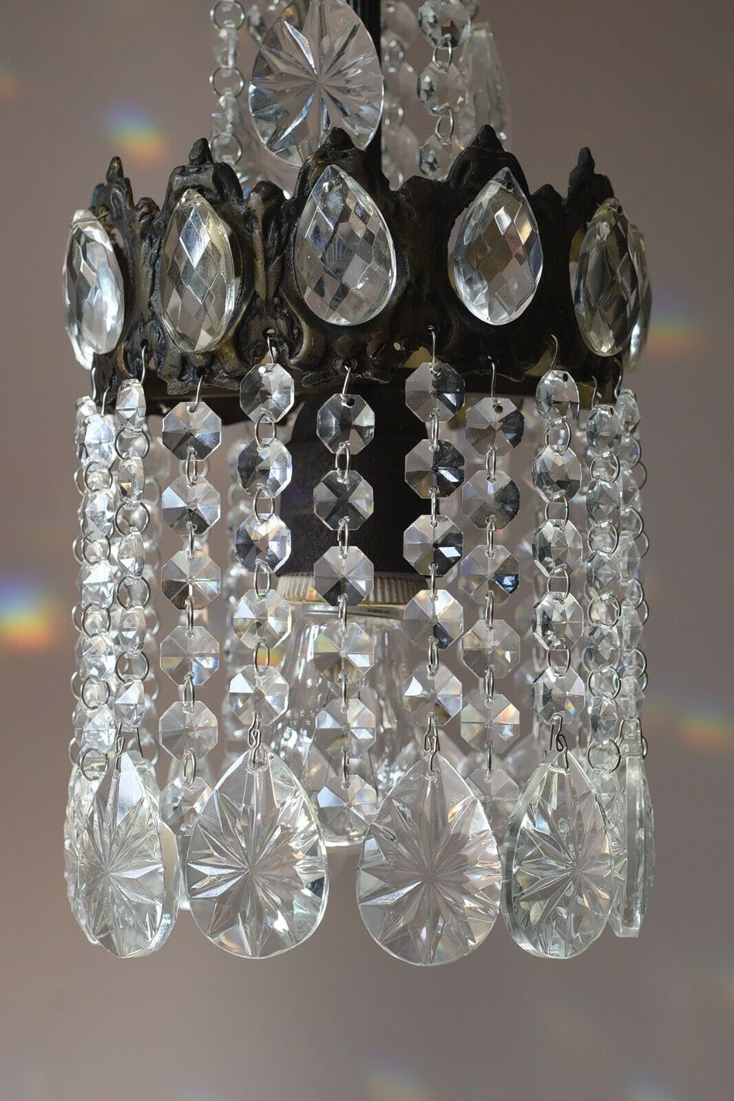 Ornate Mini Vintage Crystal Chandelier in Antique French Style, Home Lighting