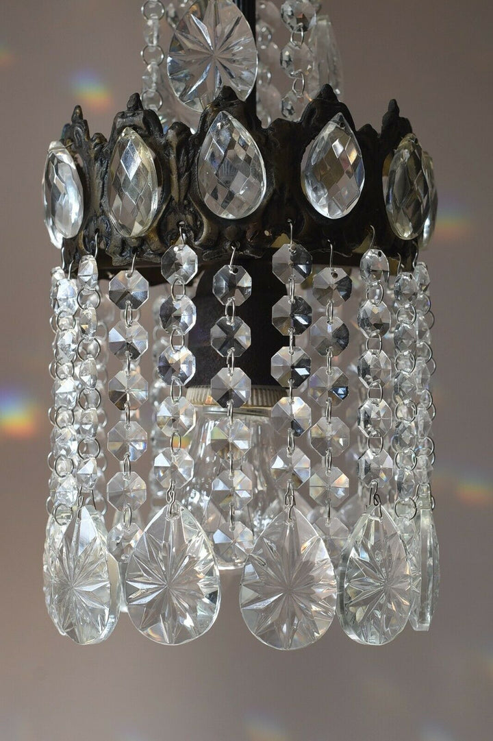 Ornate Mini Vintage Crystal Chandelier in Antique French Style, Home Lighting