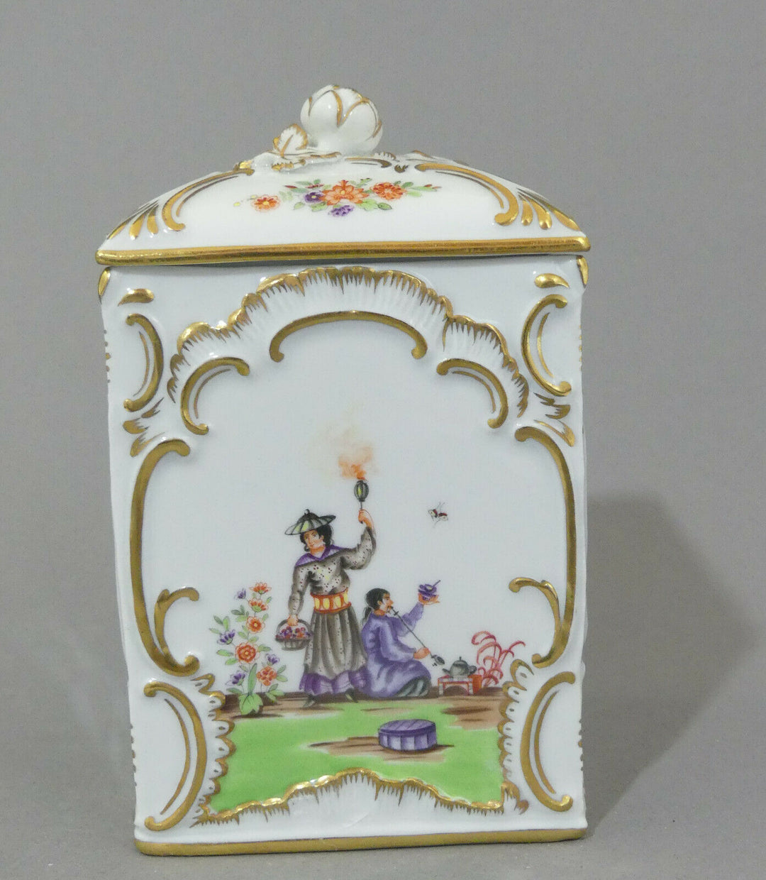  ⚔ Meissen quadr. Teedose Hoeroldt Chinoiserien H.14cm 1.Wahl TOP Pfeifferzeit