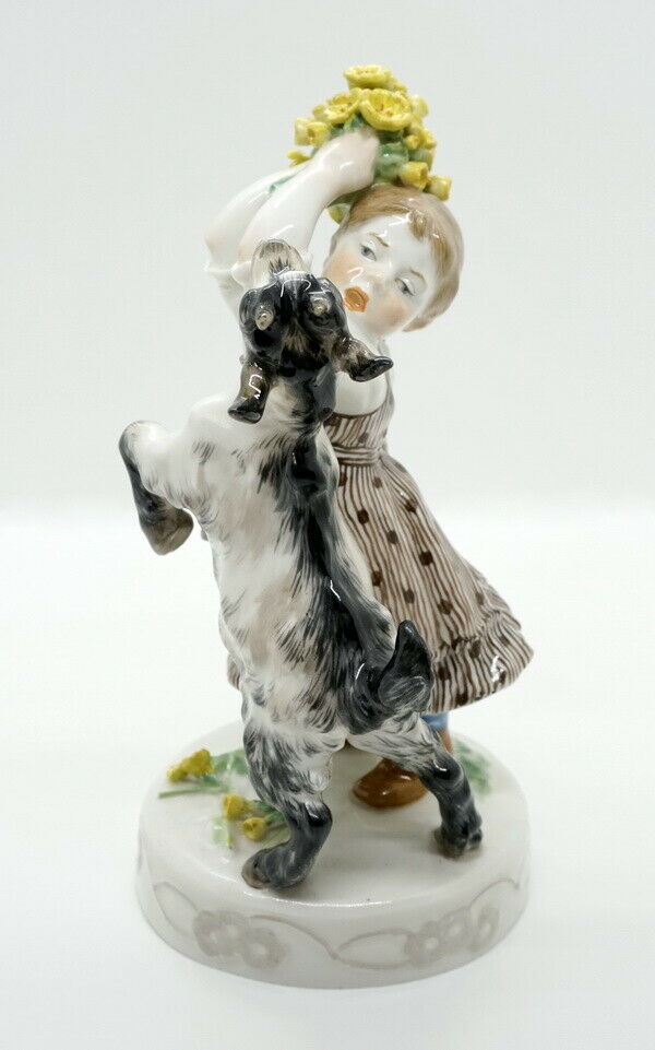 邁森 MEISSEN マイセン FIGUR MÄDCHEN MIT ZIEGE GIRL WITH GOAT E. HÖSEL NR: V114 UM 1910