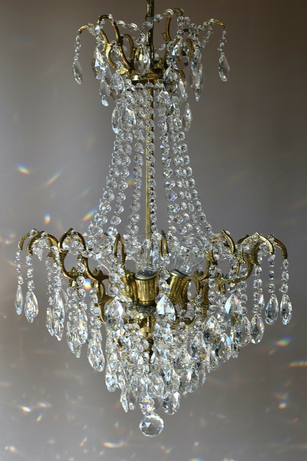 Two Antique Vintage crystal Chandelier Ornate Matching Pair of Lighting, Pendant