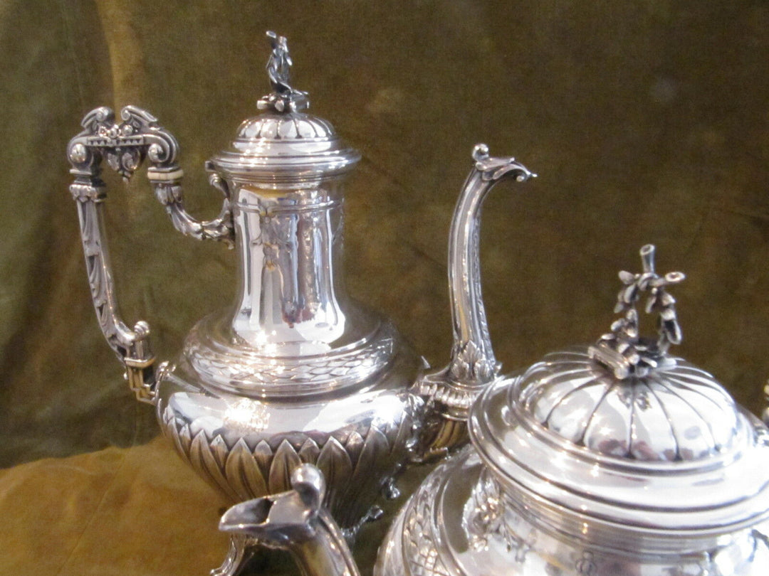 Outstanding french sterling silver tea coffee set Louis XVI st E Puiforcat Nap 3