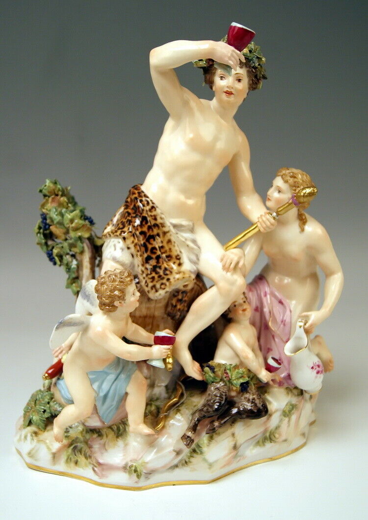 マイセン MEISSEN 邁森 GRUPPE BACCHUS NYMPHE GEFLÜGELTER PUTTO SATYR NR: C35X UM 1860