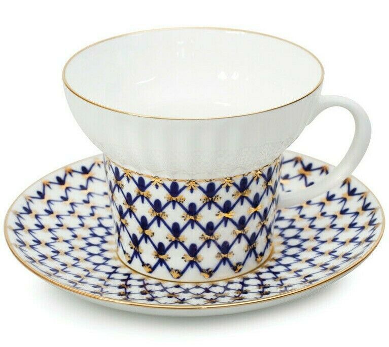 Wave Cobalt Net Coffee Cup & Saucer Imperial Porcelain Lomonosov Bone China