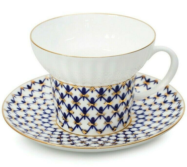 Wave Cobalt Net Coffee Cup & Saucer Imperial Porcelain Lomonosov Bone China