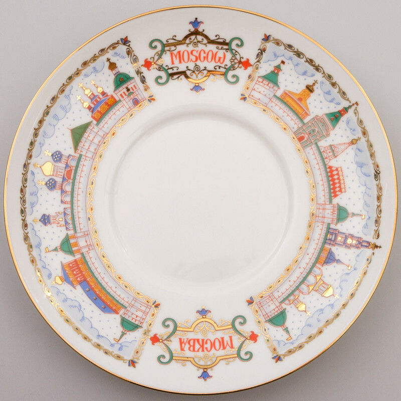 Moscow Kremlin Red Square Teacup & Saucer Imperial Lomonosov Porcelain Authentic
