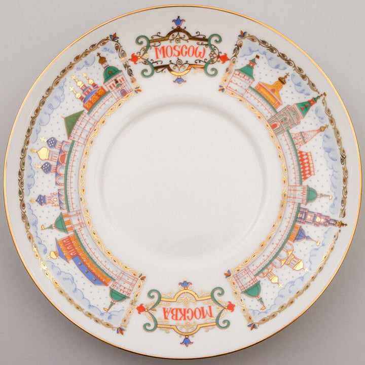 Moscow Kremlin Red Square Teacup & Saucer Imperial Lomonosov Porcelain Authentic
