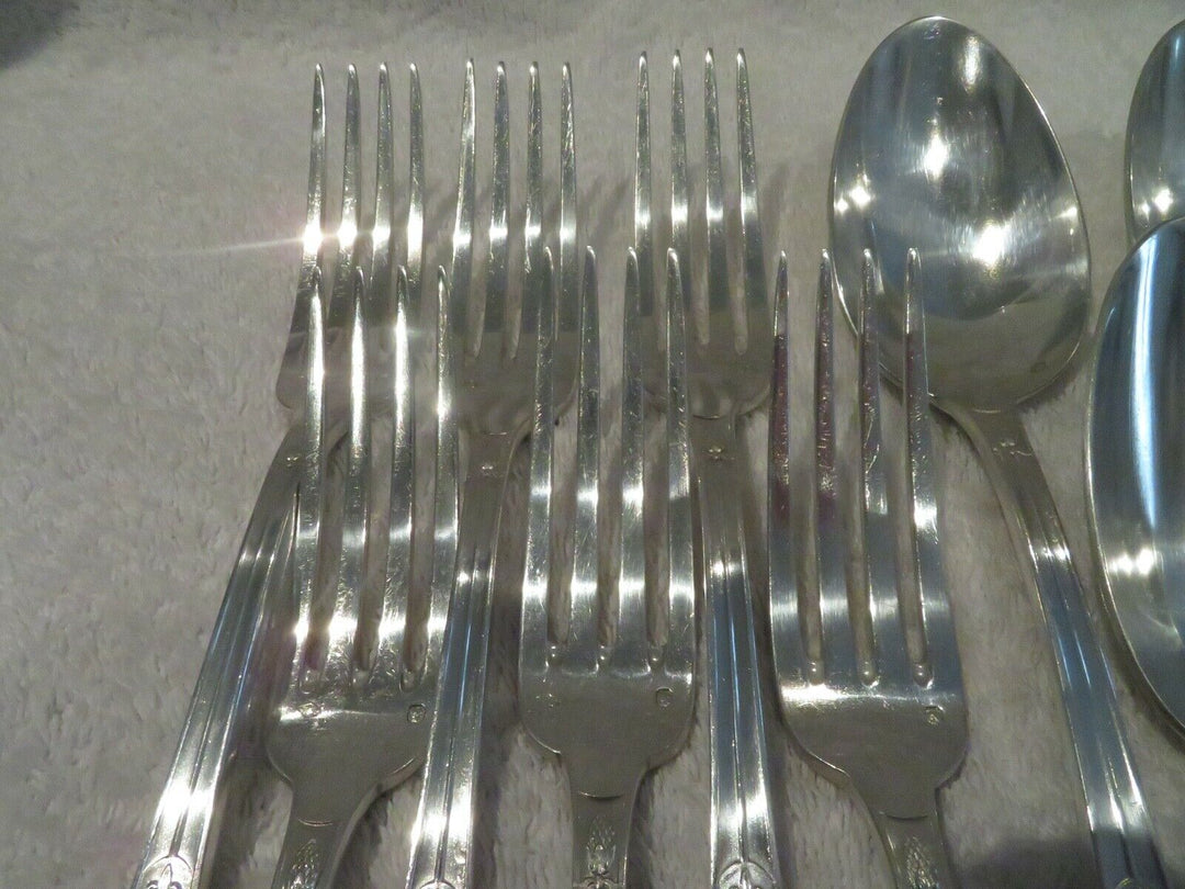 1900 French sterling 950 silver 6 dinner forks 6 soup spoons E Puiforcat swan