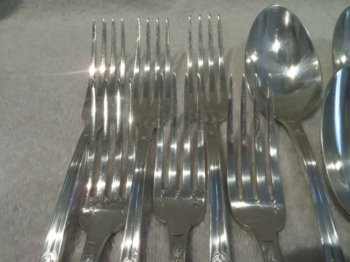 1900 French sterling 950 silver 6 dinner forks 6 soup spoons E Puiforcat swan