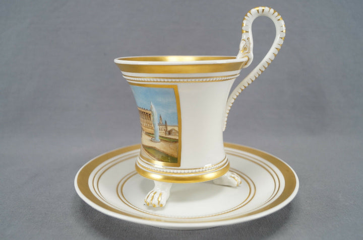 KPM Berlin Hand Painted WWI Altes Museum & Gold Snake Handle Empire Form Cup