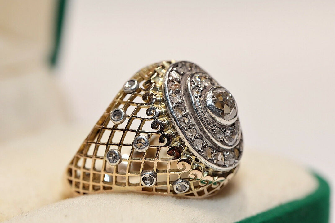 アンティーク 14K ナチュラルダイヤモンドとローズカットダイヤモンドのヴィクトリアンリング