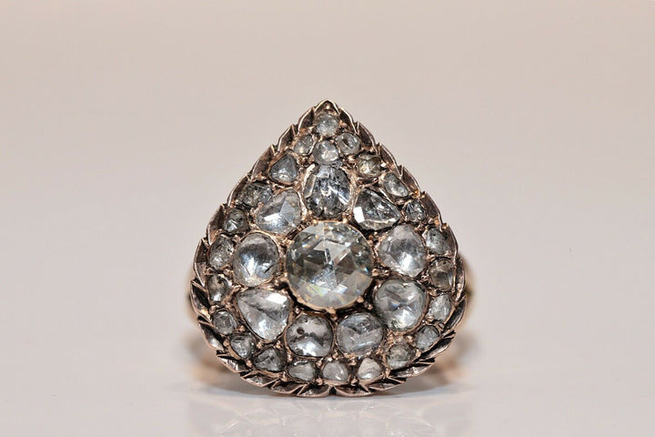 アンティーク 8K ナチュラルローズカットダイヤモンドのハートスタイルリング