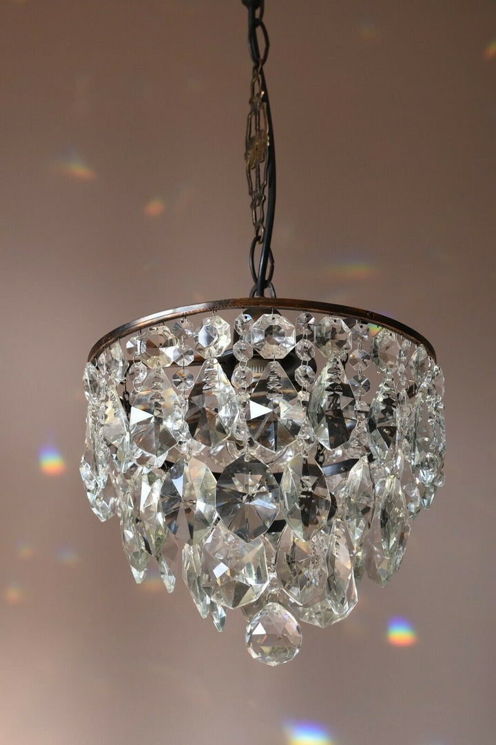 Mini Vintage Crystal Chandelier in Antique French Style Lighting Pendant Lamp