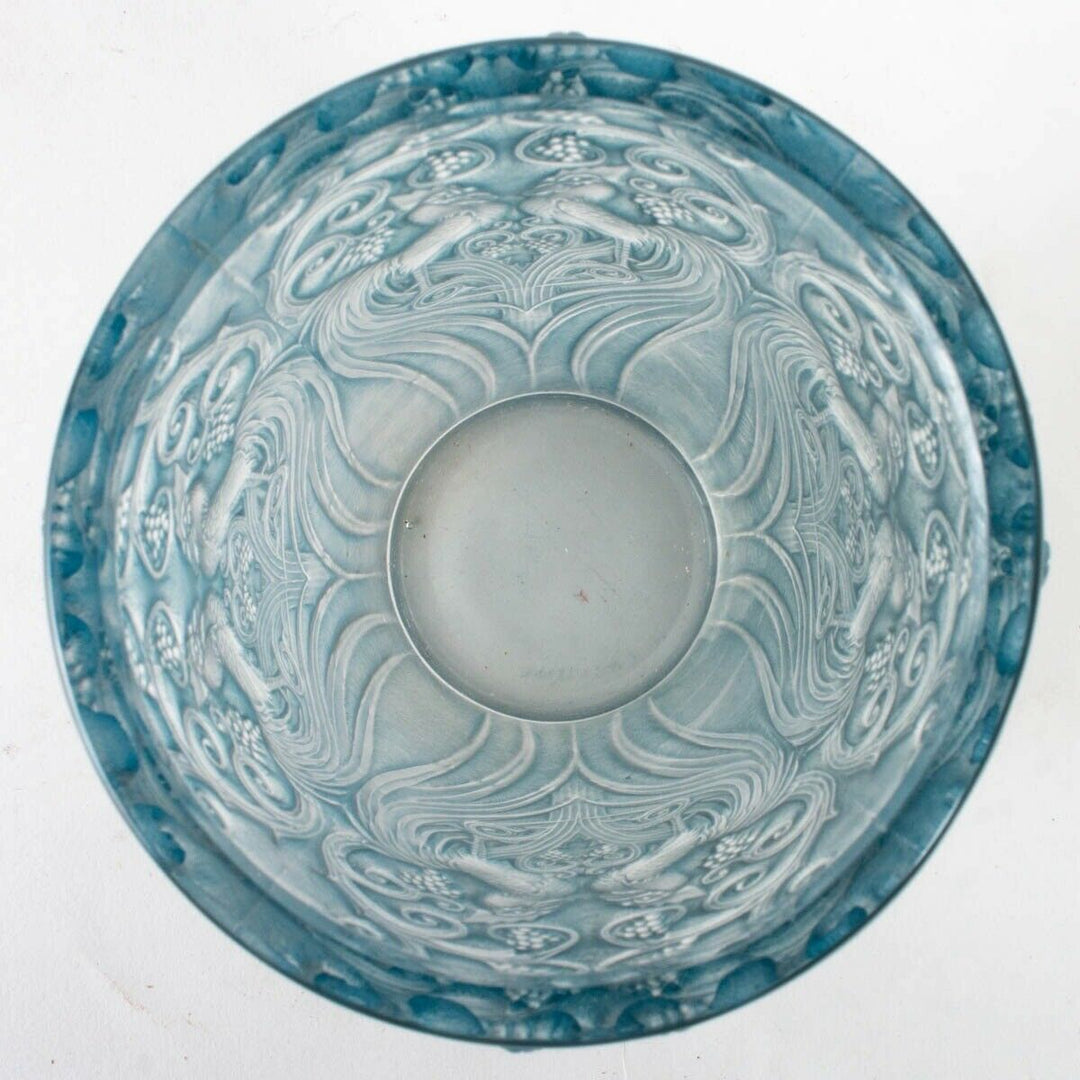 Vase Coqs Et Plumes Verre Patine Bleu René Lalique R.Lalique Blue Stained Glass